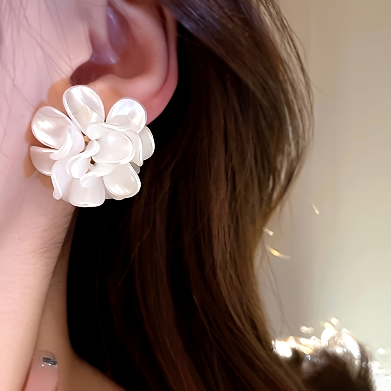 3 Pairs Elegant White Camellia Earrings Set